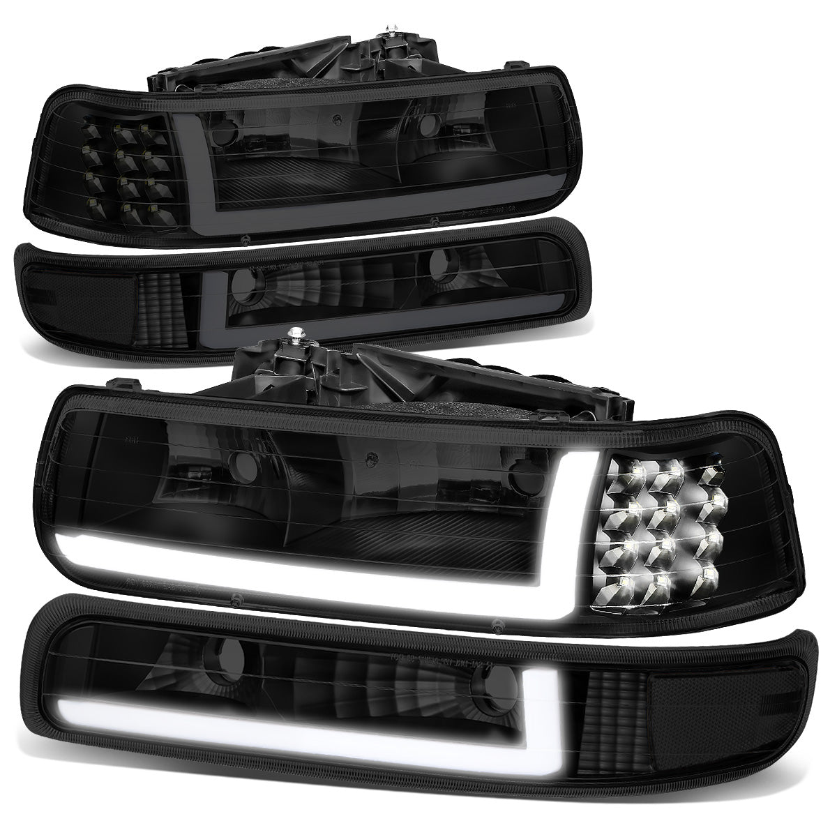 FAROS 99-02 CHEVY SILVERADO 1500, 2500 / 01-02 CHEVY SILVERADO 1500HD, SILVERADO 2500HD, SILVERADO 3500 / 00-06 CHEVY SUBURBAN 1500, SUBURBAN 2500, TAHOE - LED DRL - DRL REQUIRES WIRING INTO EXISTING LIGHTING HARNESS - 4PC - BLACK HOUSING / CLEAR CORNER /