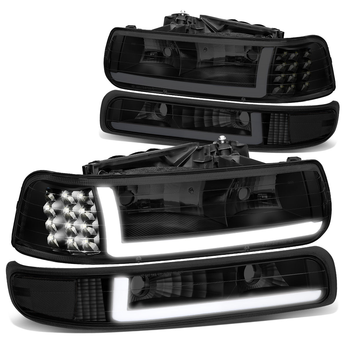 FAROS 99-02 CHEVY SILVERADO 1500, 2500 / 01-02 CHEVY SILVERADO 1500HD, SILVERADO 2500HD, SILVERADO 3500 / 00-06 CHEVY SUBURBAN 1500, SUBURBAN 2500, TAHOE - LED DRL - DRL REQUIRES WIRING INTO EXISTING LIGHTING HARNESS - 4PC - BLACK HOUSING / CLEAR CORNER /