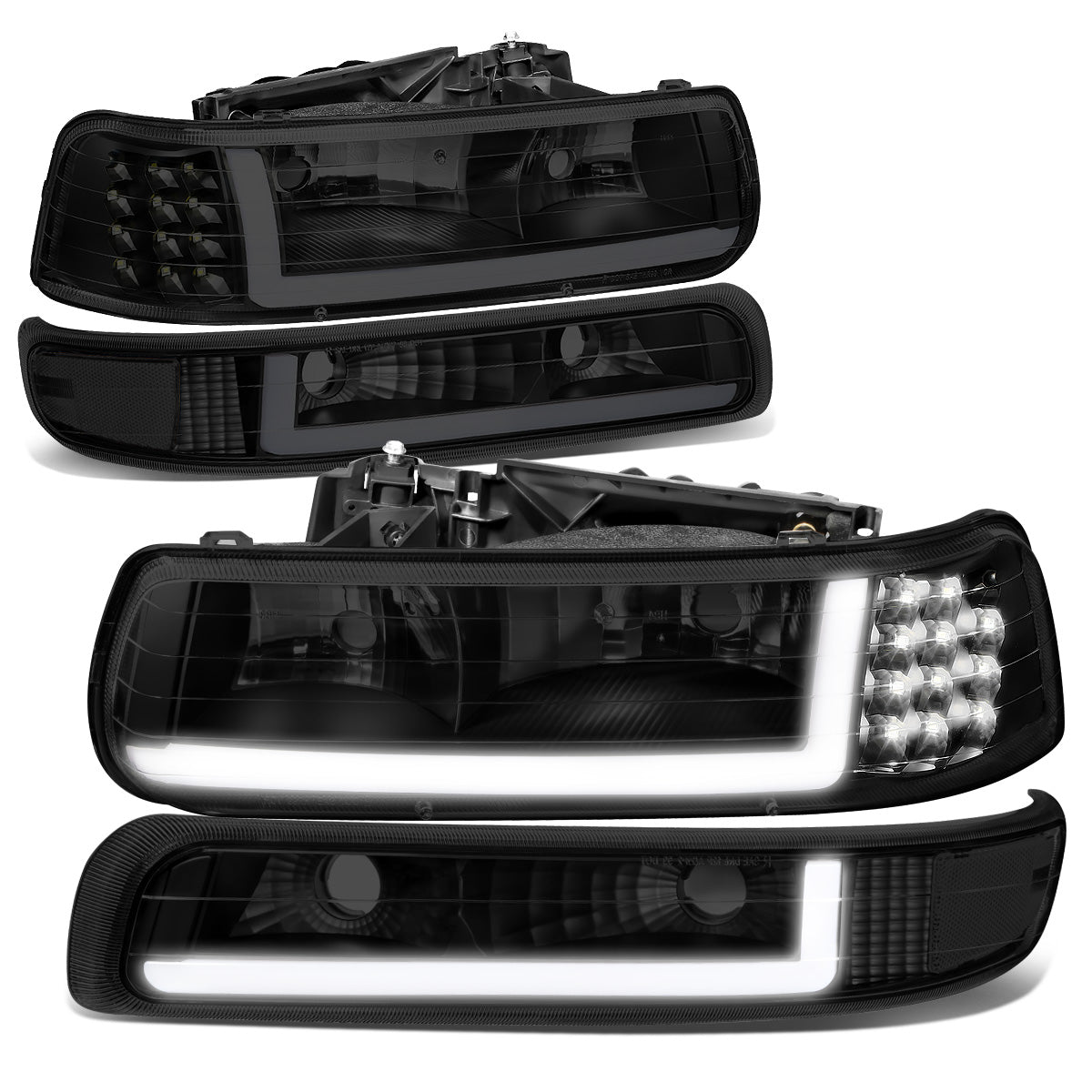 FAROS 99-02 CHEVY SILVERADO 1500, 2500 / 01-02 CHEVY SILVERADO 1500HD, SILVERADO 2500HD, SILVERADO 3500 / 00-06 CHEVY SUBURBAN 1500, SUBURBAN 2500, TAHOE - LED DRL - DRL REQUIRES WIRING INTO EXISTING LIGHTING HARNESS - 4PC - BLACK HOUSING / CLEAR CORNER /