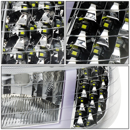 FAROS 99-02 CHEVY SILVERADO 1500, 2500 / 01-02 CHEVY SILVERADO 1500HD, SILVERADO 2500HD, SILVERADO 3500 / 00-06 CHEVY SUBURBAN 1500, SUBURBAN 2500, TAHOE - LED DRL - DRL REQUIRES WIRING INTO EXISTING LIGHTING HARNESS - 4PC - CHROME HOUSING / AMBER CORNER