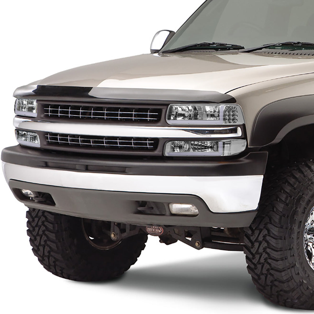 FAROS 99-02 CHEVY SILVERADO 1500, 2500 / 01-02 CHEVY SILVERADO 1500HD, SILVERADO 2500HD, SILVERADO 3500 / 00-06 CHEVY SUBURBAN 1500, SUBURBAN 2500, TAHOE - LED DRL - DRL REQUIRES WIRING INTO EXISTING LIGHTING HARNESS - 4PC - CHROME HOUSING / CLEAR CORNER