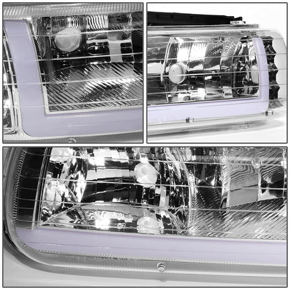 FAROS 99-02 CHEVY SILVERADO 1500, 2500 / 01-02 CHEVY SILVERADO 1500HD, SILVERADO 2500HD, SILVERADO 3500 / 00-06 CHEVY SUBURBAN 1500, SUBURBAN 2500, TAHOE - LED DRL - DRL REQUIRES WIRING INTO EXISTING LIGHTING HARNESS - 4PC - CHROME HOUSING / CLEAR CORNER