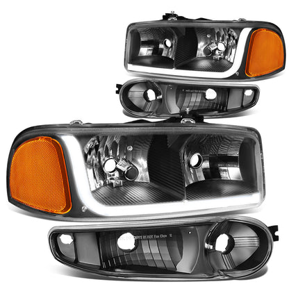 FAROS 2001 GMC SIERRA C3 / 02-06 GMC SIERRA 1500 DENALI / 01-06 GMC YUKON DENALI, YUKON XL 1500 DENALI / 2007 GMC SIERRA 1500 DENALI - LED DRL - 4PC - BLACK HOUSING / AMBER CORNER