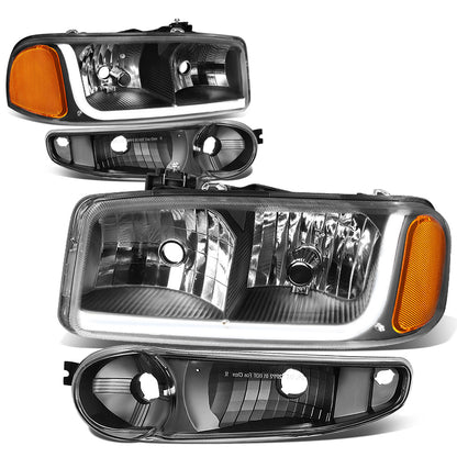 FAROS 2001 GMC SIERRA C3 / 02-06 GMC SIERRA 1500 DENALI / 01-06 GMC YUKON DENALI, YUKON XL 1500 DENALI / 2007 GMC SIERRA 1500 DENALI - LED DRL - 4PC - BLACK HOUSING / AMBER CORNER