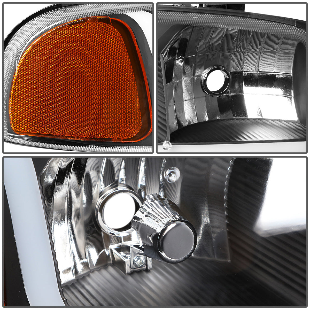 FAROS 2001 GMC SIERRA C3 / 02-06 GMC SIERRA 1500 DENALI / 01-06 GMC YUKON DENALI, YUKON XL 1500 DENALI / 2007 GMC SIERRA 1500 DENALI - LED DRL - 4PC - BLACK HOUSING / AMBER CORNER