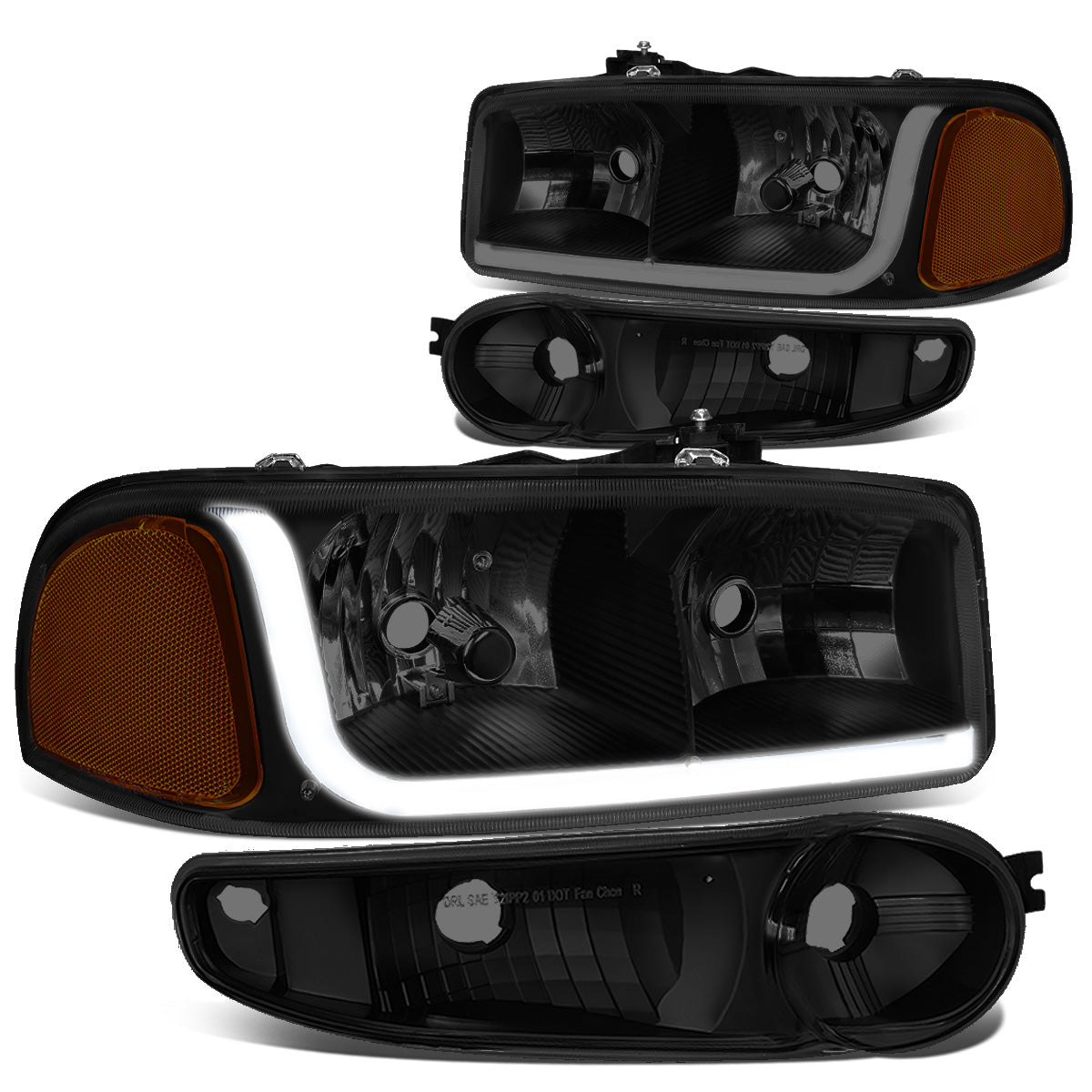 FAROS 2001 GMC SIERRA C3 / 02-06 GMC SIERRA 1500 DENALI / 01-06 GMC YUKON DENALI, YUKON XL 1500 DENALI / 2007 GMC SIERRA 1500 DENALI - LED DRL - 4PC - BLACK HOUSING / AMBER CORNER / SMOKE LENS