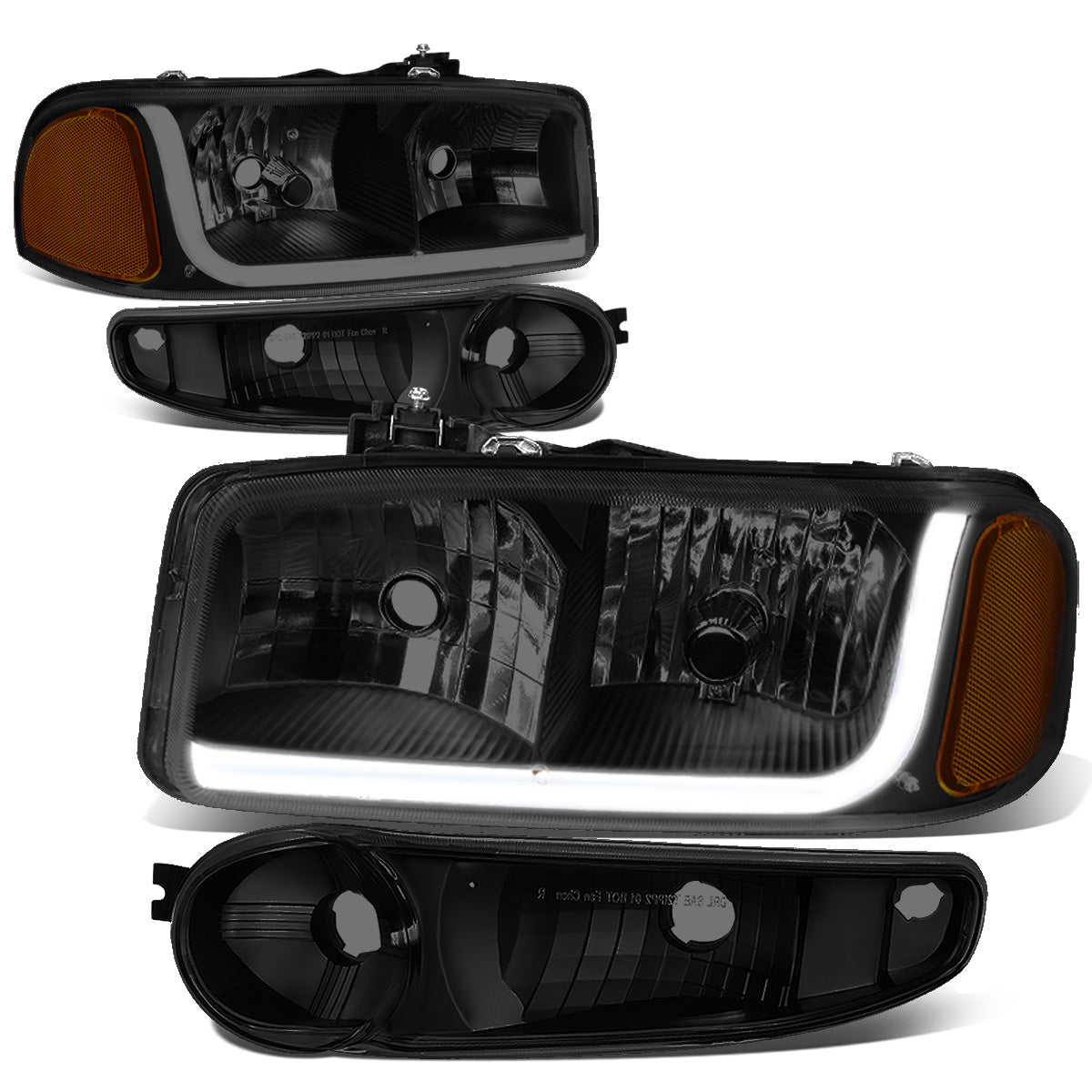 FAROS 2001 GMC SIERRA C3 / 02-06 GMC SIERRA 1500 DENALI / 01-06 GMC YUKON DENALI, YUKON XL 1500 DENALI / 2007 GMC SIERRA 1500 DENALI - LED DRL - 4PC - BLACK HOUSING / AMBER CORNER / SMOKE LENS