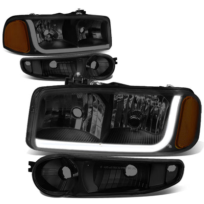 FAROS 2001 GMC SIERRA C3 / 02-06 GMC SIERRA 1500 DENALI / 01-06 GMC YUKON DENALI, YUKON XL 1500 DENALI / 2007 GMC SIERRA 1500 DENALI - LED DRL - 4PC - BLACK HOUSING / AMBER CORNER / SMOKE LENS