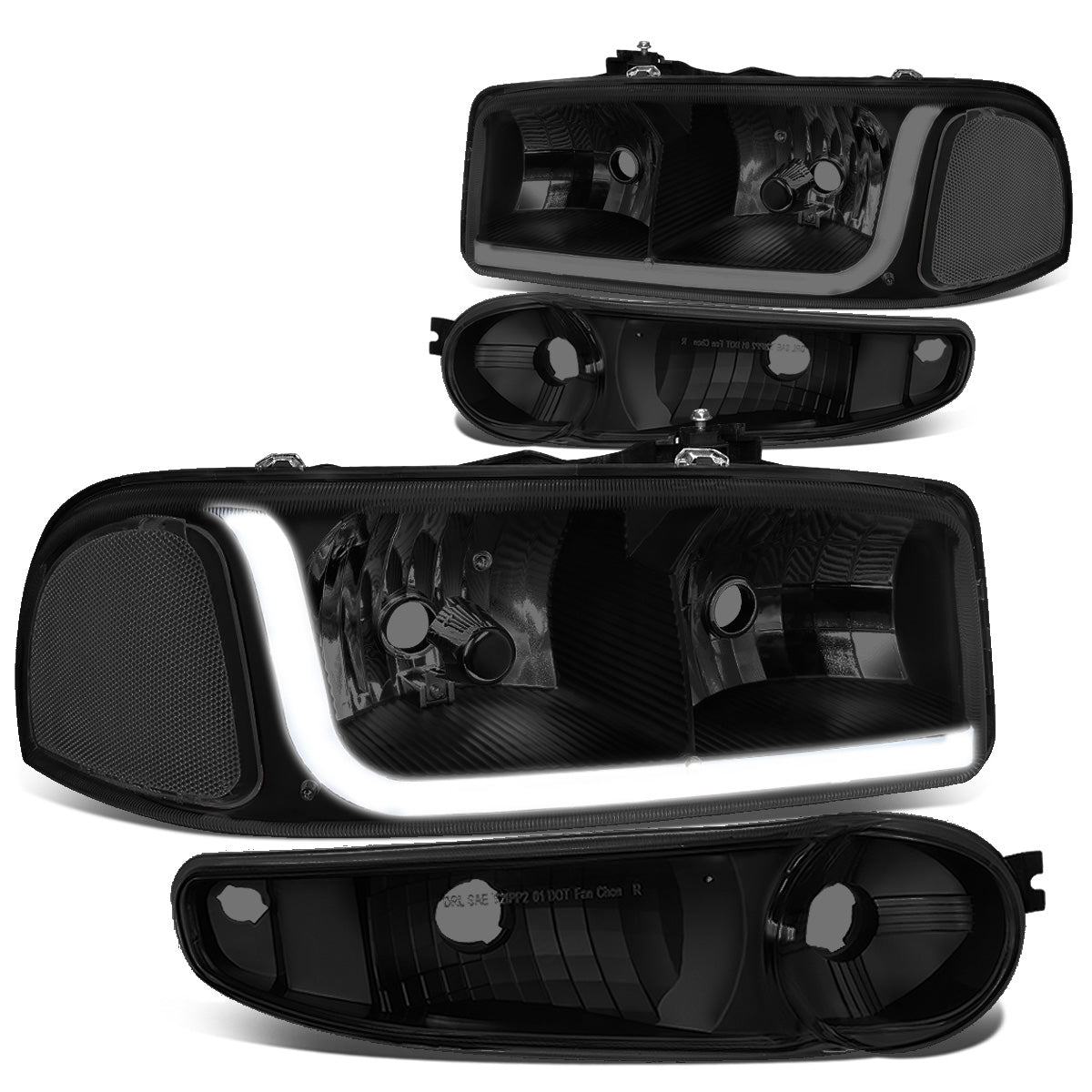 FAROS 2001 GMC SIERRA C3 / 02-06 GMC SIERRA 1500 DENALI / 01-06 GMC YUKON DENALI, YUKON XL 1500 DENALI / 2007 GMC SIERRA 1500 DENALI - LED DRL - 4PC - BLACK HOUSING / CLEAR CORNER / SMOKE LENS