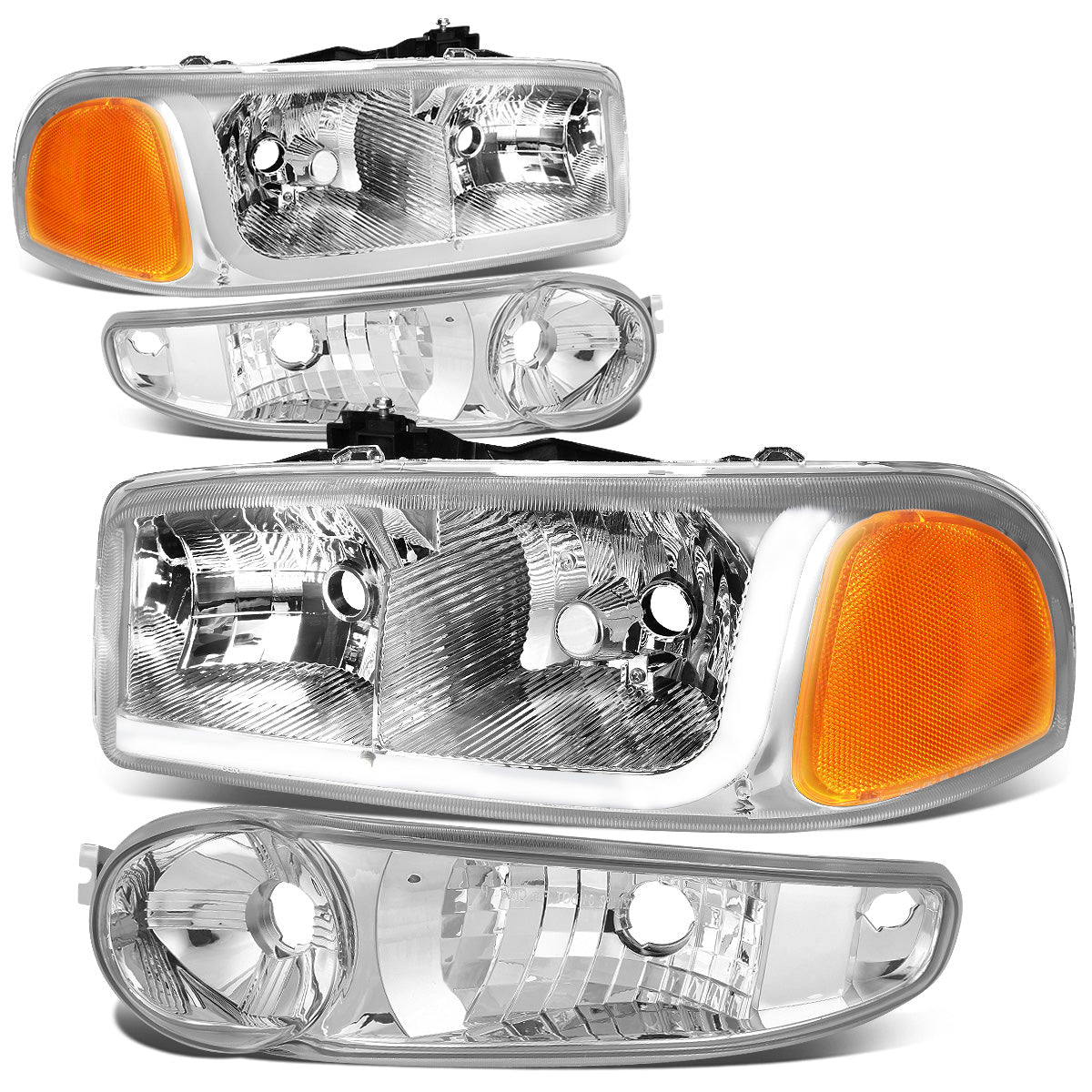 FAROS 2001 GMC SIERRA C3 / 02-06 GMC SIERRA 1500 DENALI / 01-06 GMC YUKON DENALI, YUKON XL 1500 DENALI / 2007 GMC SIERRA 1500 DENALI - LED DRL - 4PC - CHROME HOUSING / AMBER CORNER