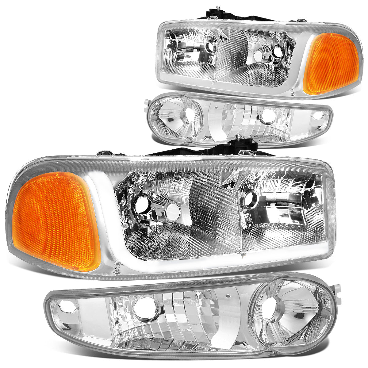 FAROS 2001 GMC SIERRA C3 / 02-06 GMC SIERRA 1500 DENALI / 01-06 GMC YUKON DENALI, YUKON XL 1500 DENALI / 2007 GMC SIERRA 1500 DENALI - LED DRL - 4PC - CHROME HOUSING / AMBER CORNER