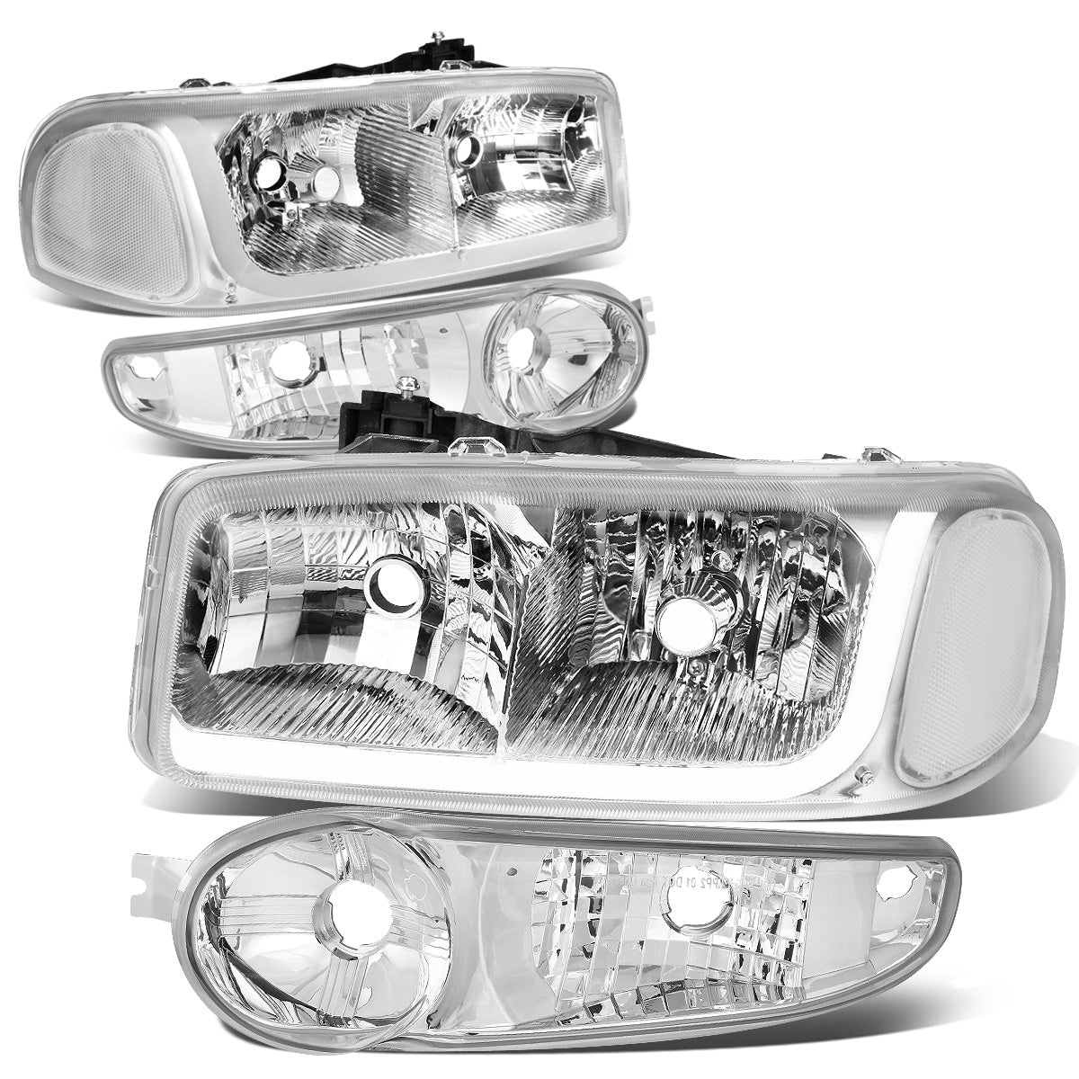 FAROS 2001 GMC SIERRA C3 / 02-06 GMC SIERRA 1500 DENALI / 01-06 GMC YUKON DENALI, YUKON XL 1500 DENALI / 2007 GMC SIERRA 1500 DENALI - LED DRL - 4PC - CHROME HOUSING / CLEAR CORNER