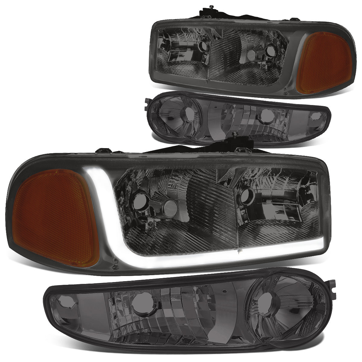 FAROS 2001 GMC SIERRA C3 / 02-06 GMC SIERRA 1500 DENALI / 01-06 GMC YUKON DENALI, YUKON XL 1500 DENALI / 2007 GMC SIERRA 1500 DENALI - LED DRL - 4PC - SMOKE HOUSING / AMBER CORNER