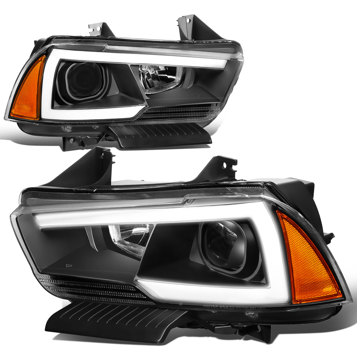 FAROS 11-14 DODGE CHARGER WITH HALOGEN HEADLIGHTS - LED DRL - PROJECTOR - BLACK HOUSING / AMBER CORNER - 9005 HIGH / H11 LOW BEAM / 3157A TURN SIGNAL
