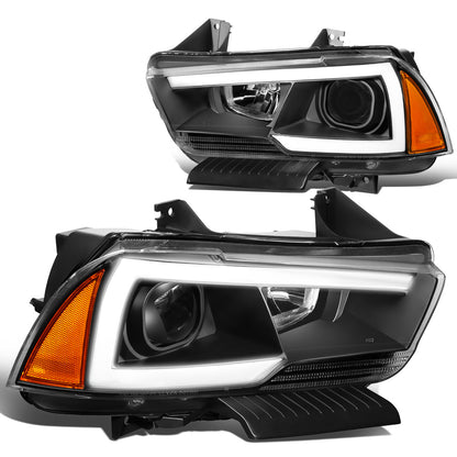 FAROS 11-14 DODGE CHARGER WITH HALOGEN HEADLIGHTS - LED DRL - PROJECTOR - BLACK HOUSING / AMBER CORNER - 9005 HIGH / H11 LOW BEAM / 3157A TURN SIGNAL