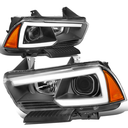 FAROS 11-14 DODGE CHARGER WITH HALOGEN HEADLIGHTS - LED DRL - PROJECTOR - BLACK HOUSING / AMBER CORNER - 9005 HIGH / H11 LOW BEAM / 3157A TURN SIGNAL