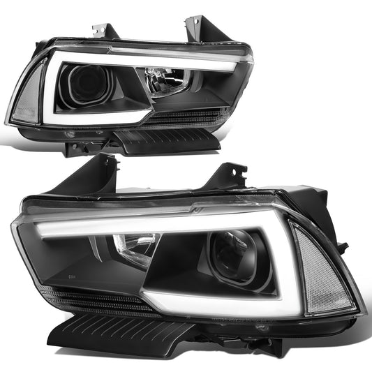 FAROS 11-14 DODGE CHARGER WITH HALOGEN HEADLIGHTS - LED DRL - PROJECTOR - BLACK HOUSING / CLEAR CORNER - 9005 HIGH / H11 LOW BEAM / 3157A TURN SIGNAL
