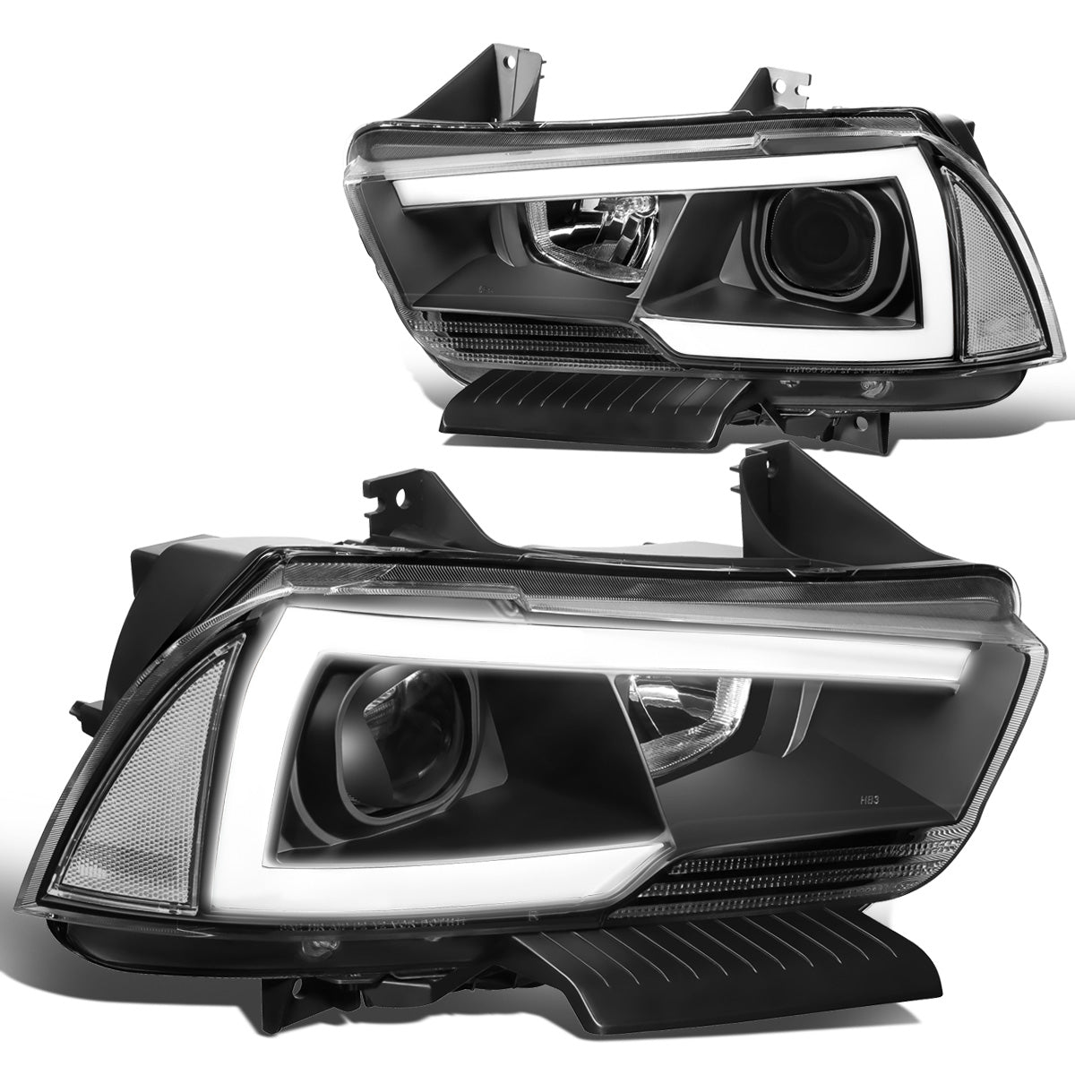 FAROS 11-14 DODGE CHARGER WITH HALOGEN HEADLIGHTS - LED DRL - PROJECTOR - BLACK HOUSING / CLEAR CORNER - 9005 HIGH / H11 LOW BEAM / 3157A TURN SIGNAL