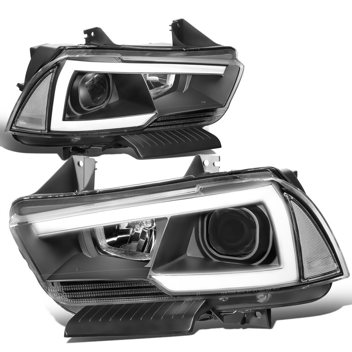FAROS 11-14 DODGE CHARGER WITH HALOGEN HEADLIGHTS - LED DRL - PROJECTOR - BLACK HOUSING / CLEAR CORNER - 9005 HIGH / H11 LOW BEAM / 3157A TURN SIGNAL