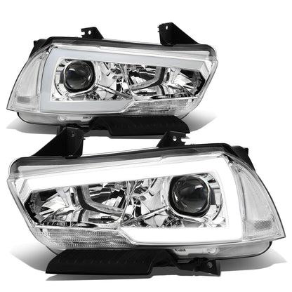 FAROS 11-14 DODGE CHARGER WITH HALOGEN HEADLIGHTS - LED DRL - PROJECTOR - CHROME HOUSING / CLEAR CORNER - 9005 HIGH / H11 LOW BEAM / 3157A TURN SIGNAL