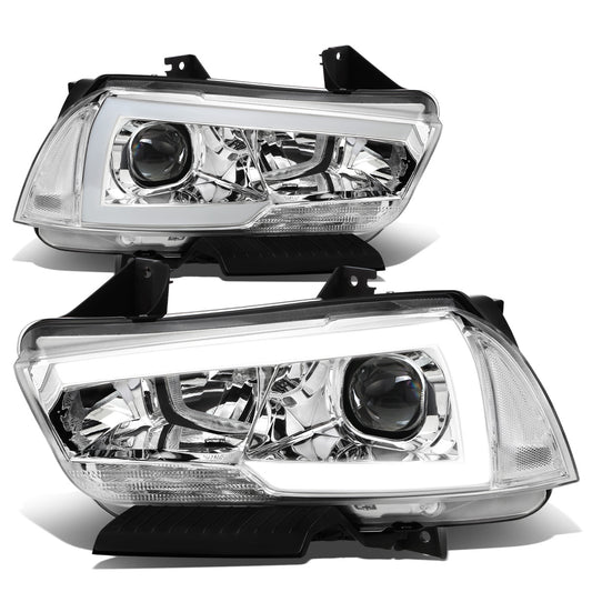 FAROS 11-14 DODGE CHARGER WITH HALOGEN HEADLIGHTS - LED DRL - PROJECTOR - CHROME HOUSING / CLEAR CORNER - 9005 HIGH / H11 LOW BEAM / 3157A TURN SIGNAL