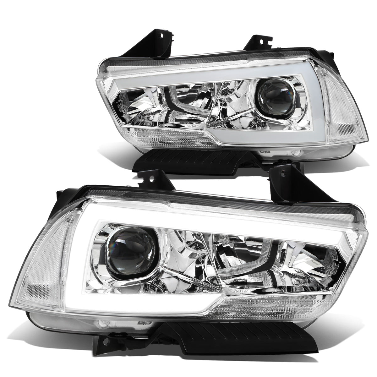 FAROS 11-14 DODGE CHARGER WITH HALOGEN HEADLIGHTS - LED DRL - PROJECTOR - CHROME HOUSING / CLEAR CORNER - 9005 HIGH / H11 LOW BEAM / 3157A TURN SIGNAL