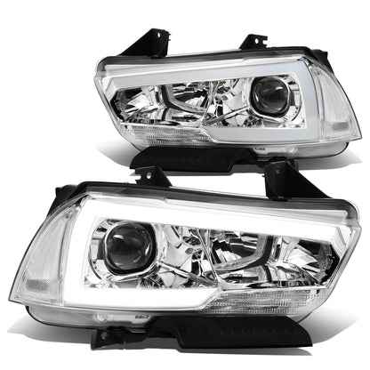 FAROS 11-14 DODGE CHARGER WITH HALOGEN HEADLIGHTS - LED DRL - PROJECTOR - CHROME HOUSING / CLEAR CORNER - 9005 HIGH / H11 LOW BEAM / 3157A TURN SIGNAL
