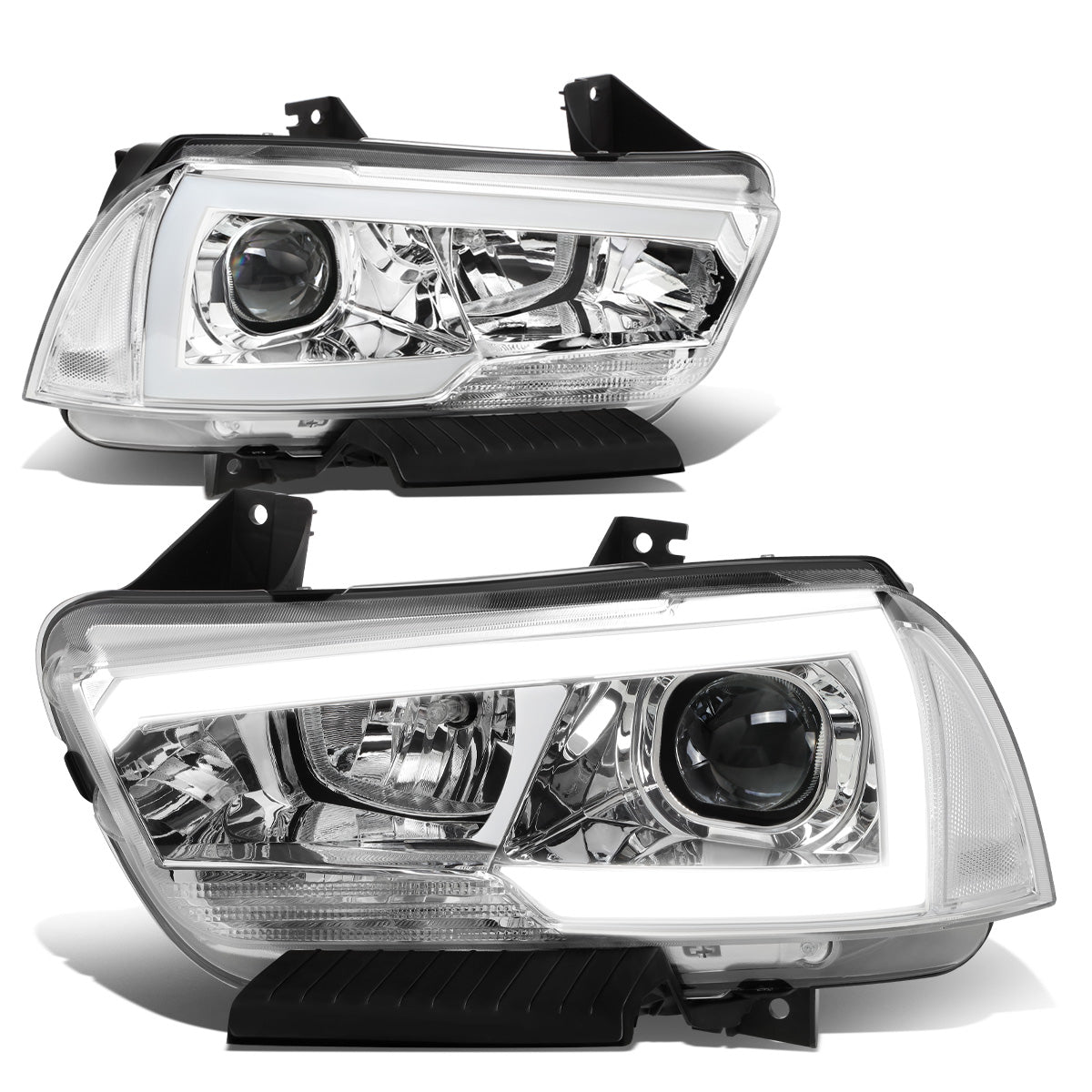 FAROS 11-14 DODGE CHARGER WITH HALOGEN HEADLIGHTS - LED DRL - PROJECTOR - CHROME HOUSING / CLEAR CORNER - 9005 HIGH / H11 LOW BEAM / 3157A TURN SIGNAL