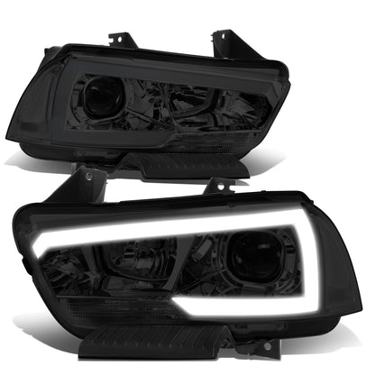FAROS 11-14 DODGE CHARGER WITH HALOGEN HEADLIGHTS - LED DRL - PROJECTOR - SMOKE HOUSING / CLEAR CORNER - 9005 HIGH / H11 LOW BEAM / 3157A TURN SIGNAL