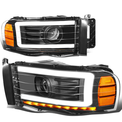 FAROS 02-05 DODGE RAM 1500 2500 3500 - LED DRL - PROJECTOR - BLACK HOUSING / AMBER CORNER - H7 HIGH / LOW BEAM / LED SIGNAL