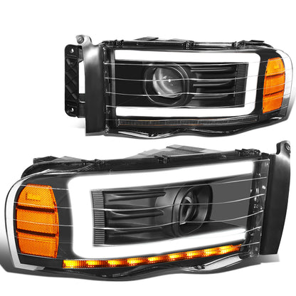 FAROS 02-05 DODGE RAM 1500 2500 3500 - LED DRL - PROJECTOR - BLACK HOUSING / AMBER CORNER - H7 HIGH / LOW BEAM / LED SIGNAL