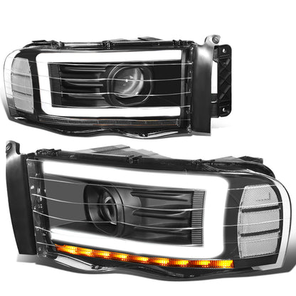 FAROS 02-05 DODGE RAM 1500 2500 3500 - LED DRL - PROJECTOR - BLACK HOUSING / CLEAR CORNER - H7 HIGH / LOW BEAM / LED SIGNAL