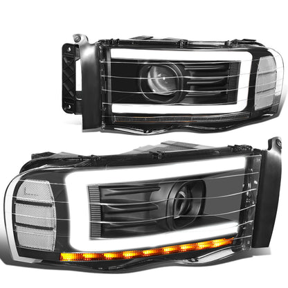 FAROS 02-05 DODGE RAM 1500 2500 3500 - LED DRL - PROJECTOR - BLACK HOUSING / CLEAR CORNER - H7 HIGH / LOW BEAM / LED SIGNAL