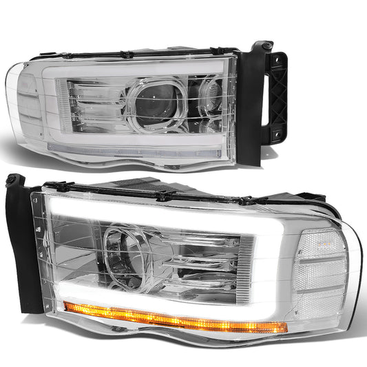 FAROS 02-05 DODGE RAM 1500 2500 3500 - LED DRL - PROJECTOR - CHROME HOUSING / CLEAR CORNER - H7 HIGH / LOW BEAM / LED SIGNAL