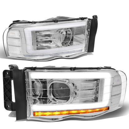 FAROS 02-05 DODGE RAM 1500 2500 3500 - LED DRL - PROJECTOR - CHROME HOUSING / CLEAR CORNER - H7 HIGH / LOW BEAM / LED SIGNAL