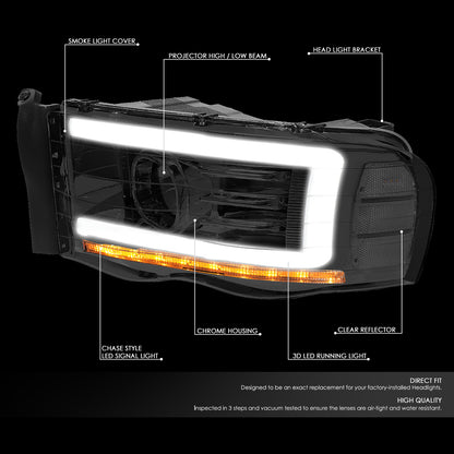 FAROS 02-05 DODGE RAM 1500 2500 3500 - LED DRL - PROJECTOR - SMOKE HOUSING / CLEAR CORNER - H7 HIGH / LOW BEAM / LED SIGNAL