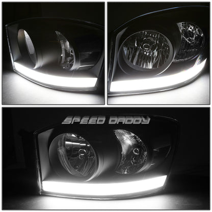 FAROS 06-08 DODGE RAM 1500 / 06-09 RAM 2500 , 3500 2/4-DOOR - FOR 2009 , FIT OLD BODY STYLE ONLY - DOES NOT FIT NEW BODY STYLE MODELS - STOCK HEADLIGHTS WITHOUT AMBER BAR - LED DRL - BLACK HOUSING / CLEAR CORNER - H13 LOW BEAM / HIGH BEAM