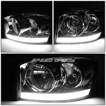 FAROS 06-08 DODGE RAM 1500 / 06-09 RAM 2500 , 3500 2/4-DOOR - FOR 2009 , FIT OLD BODY STYLE ONLY - DOES NOT FIT NEW BODY STYLE MODELS - STOCK HEADLIGHTS WITHOUT AMBER BAR - LED DRL - CHROME HOUSING / CLEAR CORNER - H13 LOW BEAM / HIGH BEAM