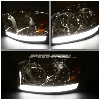FAROS 06-08 DODGE RAM 1500 / 06-09 RAM 2500 , 3500 2/4-DOOR - FOR 2009 , FIT OLD BODY STYLE ONLY - DOES NOT FIT NEW BODY STYLE MODELS - STOCK HEADLIGHTS WITHOUT AMBER BAR - LED DRL - SMOKE HOUSING / AMBER CORNER - H13 LOW BEAM / HIGH BEAM