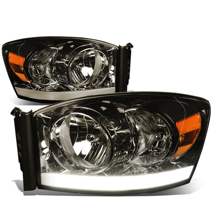 FAROS 06-08 DODGE RAM 1500 / 06-09 RAM 2500 , 3500 2/4-DOOR - FOR 2009 , FIT OLD BODY STYLE ONLY - DOES NOT FIT NEW BODY STYLE MODELS - STOCK HEADLIGHTS WITHOUT AMBER BAR - LED DRL - SMOKE HOUSING / AMBER CORNER - H13 LOW BEAM / HIGH BEAM
