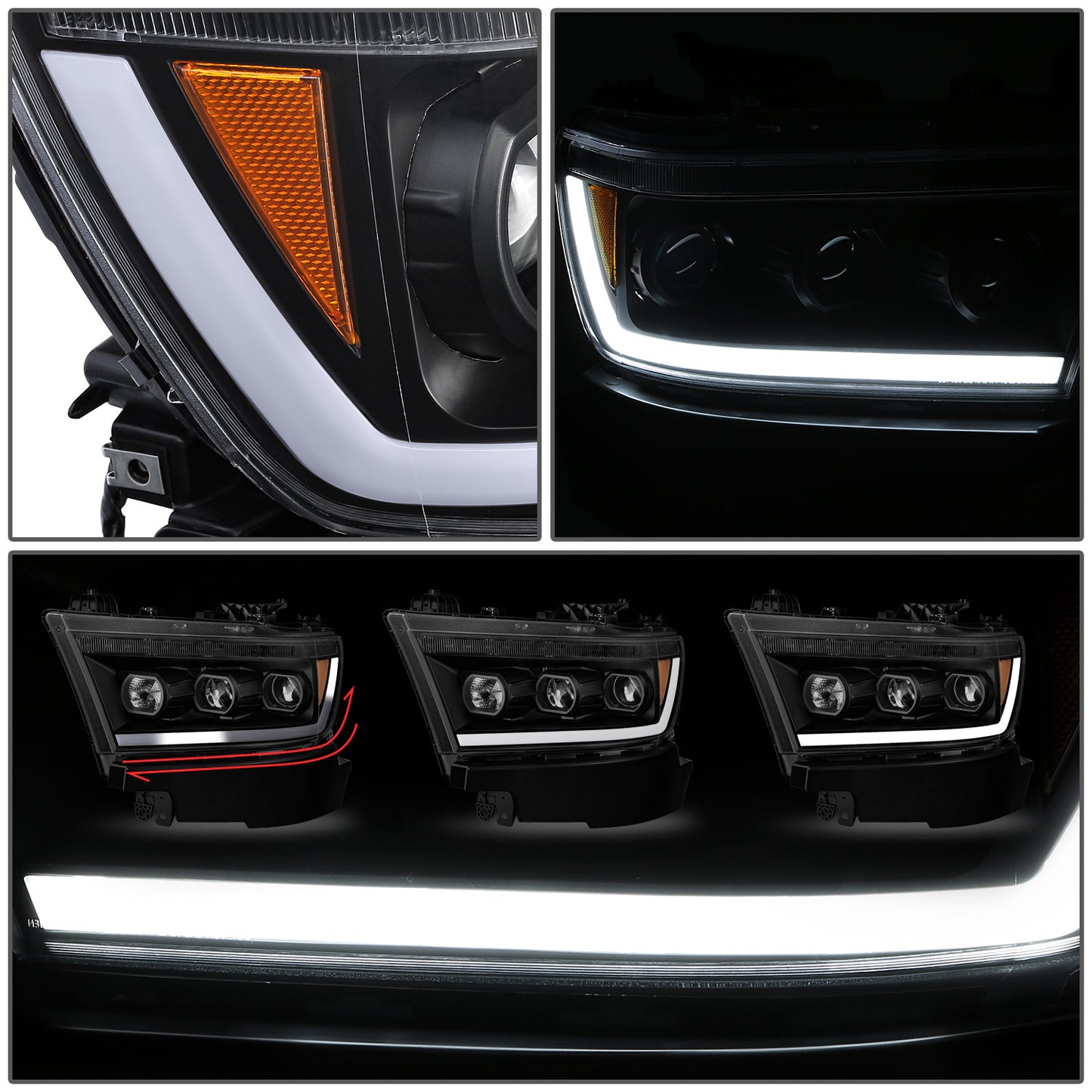FAROS 19-24 RAM 1500 - WITH FACTORY HALOGEN HEADLIGHTS - OE STYLE - 9005 HIGH / H11 LOW / 12961 MARKER / 4443NA TURN SIGNAL - BLACK HOUSING / AMBER CORNER