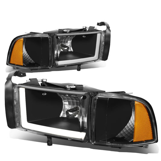FAROS 94-01 DODGE RAM 1500 / 94-02 DODGE RAM 2500 3500 - DOES NOT FIT SPORT MODELS - LED DRL - BLACK HOUSING / AMBER CORNER - 9004 LOW BEAM / HIGH BEAM