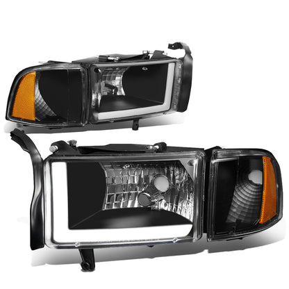 FAROS 94-01 DODGE RAM 1500 / 94-02 DODGE RAM 2500 3500 - DOES NOT FIT SPORT MODELS - LED DRL - BLACK HOUSING / AMBER CORNER - 9004 LOW BEAM / HIGH BEAM
