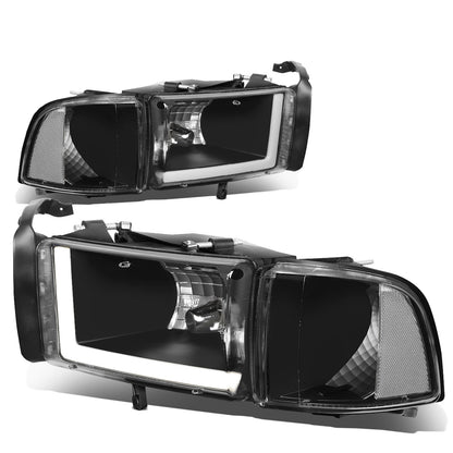 FAROS 94-01 DODGE RAM 1500 / 94-02 DODGE RAM 2500 3500 - DOES NOT FIT SPORT MODELS - LED DRL - BLACK HOUSING / CLEAR CORNER - 9004 LOW BEAM / HIGH BEAM