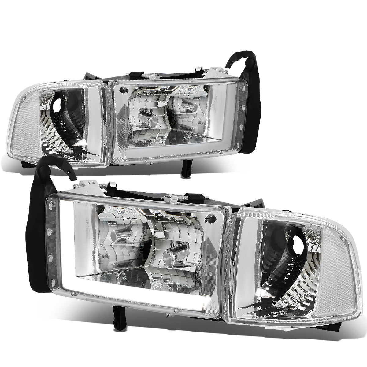 FAROS 94-01 DODGE RAM 1500 / 94-02 DODGE RAM 2500 3500 - DOES NOT FIT SPORT MODELS - LED DRL - CHROME HOUSING / CLEAR CORNER - 9004 LOW BEAM / HIGH BEAM