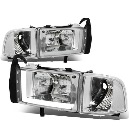 FAROS 94-01 DODGE RAM 1500 / 94-02 DODGE RAM 2500 3500 - DOES NOT FIT SPORT MODELS - LED DRL - CHROME HOUSING / CLEAR CORNER - 9004 LOW BEAM / HIGH BEAM
