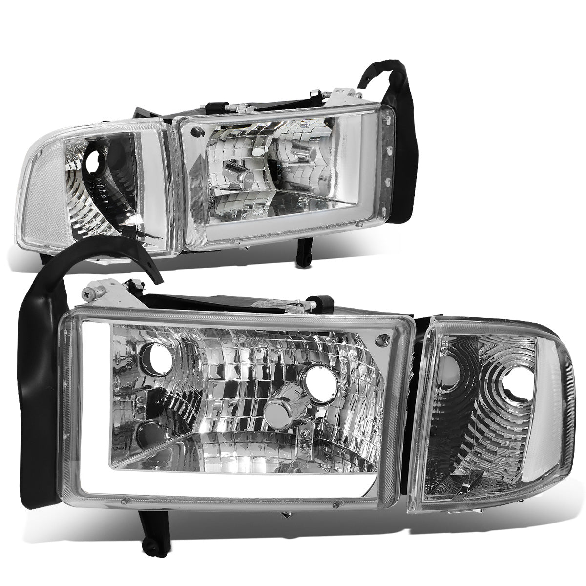 FAROS 94-01 DODGE RAM 1500 / 94-02 DODGE RAM 2500 3500 - DOES NOT FIT SPORT MODELS - LED DRL - CHROME HOUSING / CLEAR CORNER - 9004 LOW BEAM / HIGH BEAM