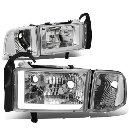 FAROS 94-01 DODGE RAM 1500 / 94-02 DODGE RAM 2500 3500 - DOES NOT FIT SPORT MODELS - LED DRL - CHROME HOUSING / CLEAR CORNER - 9004 LOW BEAM / HIGH BEAM