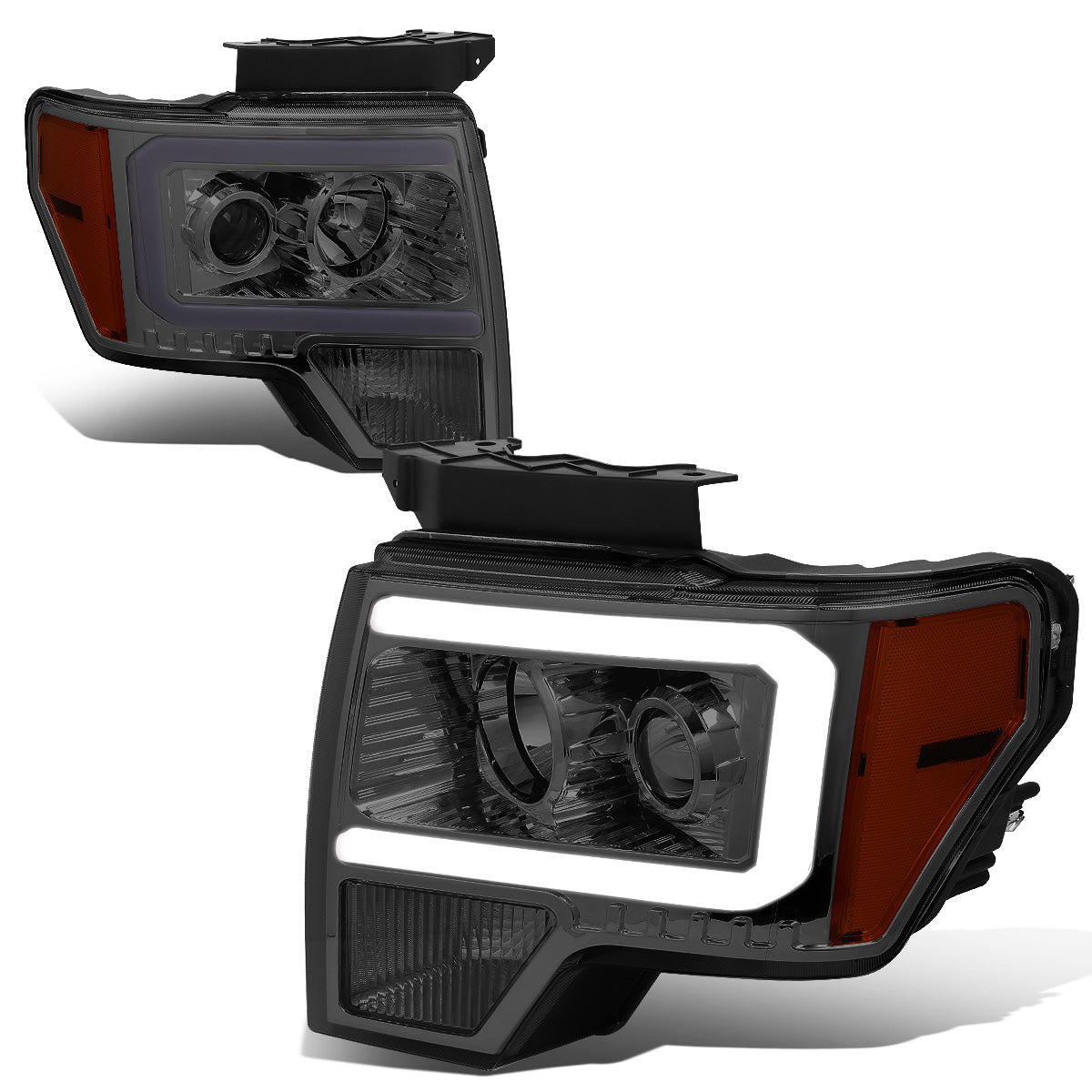 FAROS 09-14 FORD F-150 - ONLY FITS MODELS WITH HALOGEN HEADLIGHTS WITHOUT PROJECTOR - DAYTIME RUNNING LIGHT BAR REQUIRES WIRING INTO EXISTING LIGHTING HARNESS - ONLY FITS MODELS WITH COMPOSITE HEADLIGHTS - LED DRL - PROJECTOR LOW BEAM - SMOKE HOUSING /
