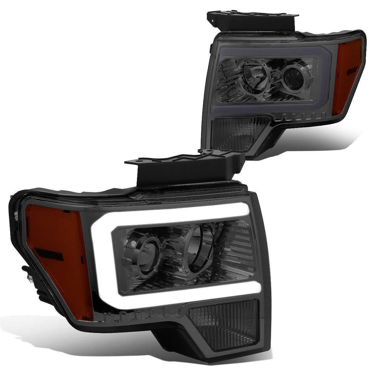 FAROS 09-14 FORD F-150 - ONLY FITS MODELS WITH HALOGEN HEADLIGHTS WITHOUT PROJECTOR - DAYTIME RUNNING LIGHT BAR REQUIRES WIRING INTO EXISTING LIGHTING HARNESS - ONLY FITS MODELS WITH COMPOSITE HEADLIGHTS - LED DRL - PROJECTOR LOW BEAM - SMOKE HOUSING /